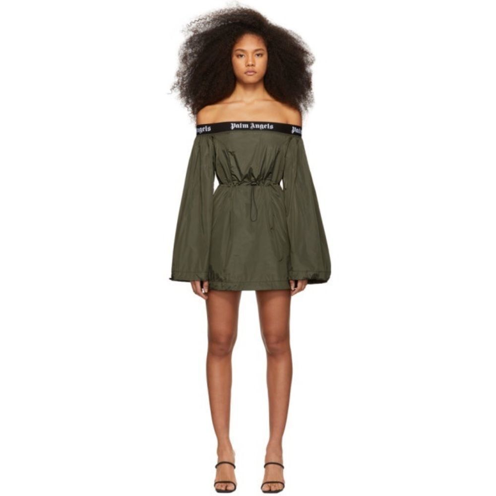 EUC Palm Angels Balloon Dress Off-the-Shoulder in Military Green RARE